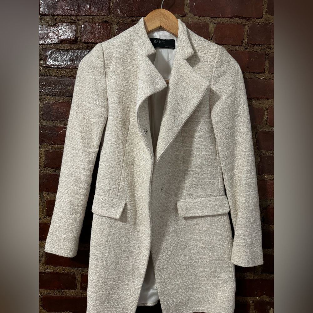 Zara Basic Tweed Jacket - XS off white